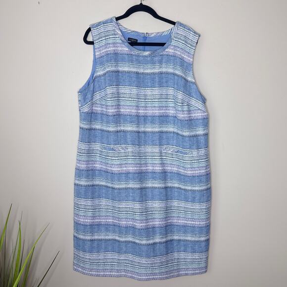 Talbots Plus Women's Stripe Tweed Shift Dress Size 16W Sleeveless Pastels - Picture 2 of 9
